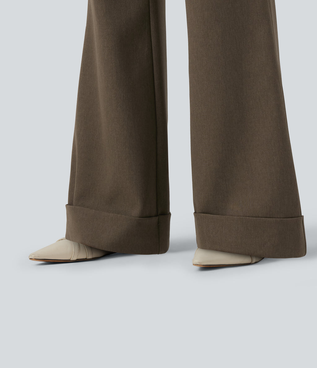High Waisted Bootcut Tie Side Casual Trousers with Pockets — Cub — view 7