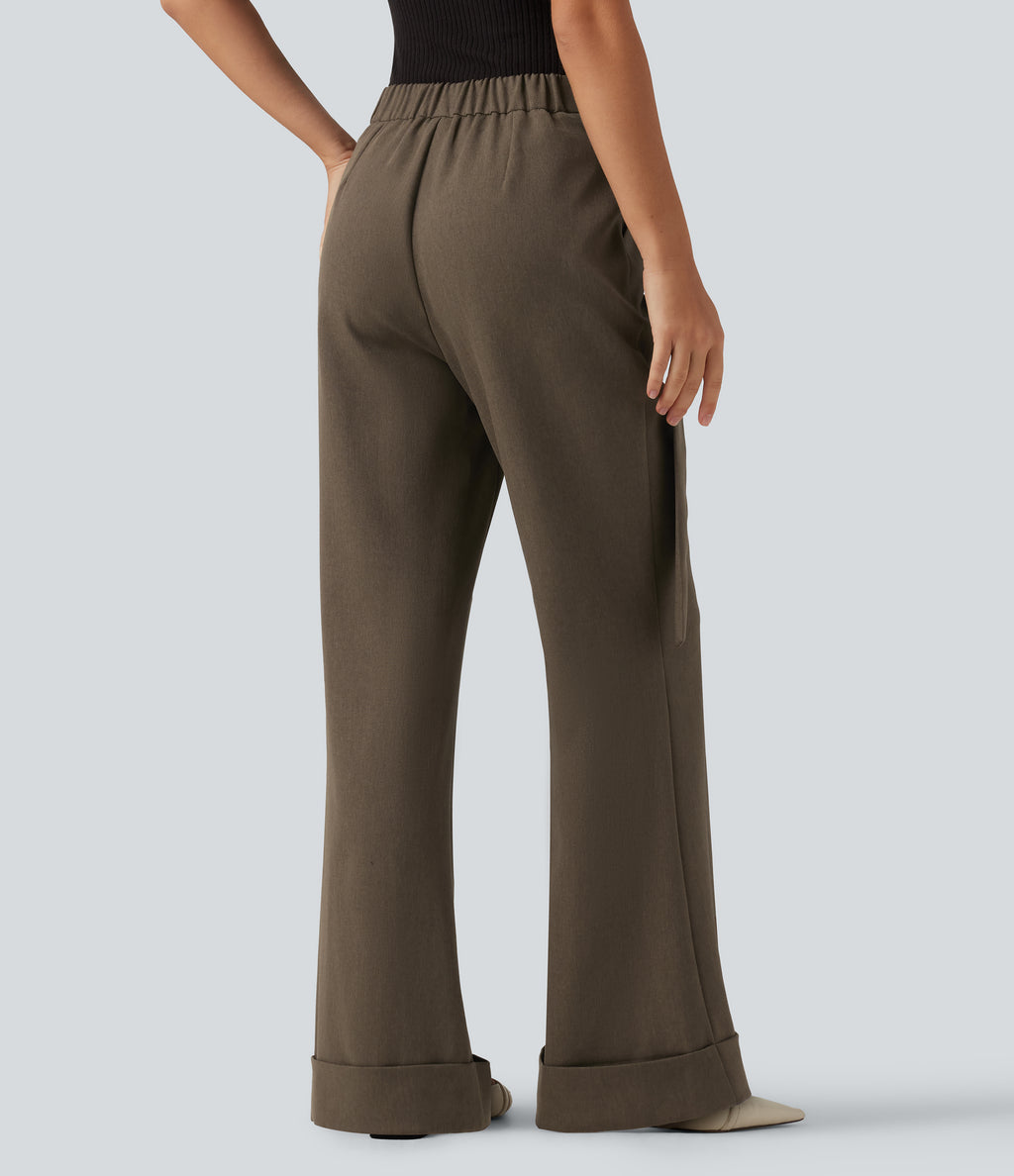 High Waisted Bootcut Tie Side Casual Trousers with Pockets — Cub — view 2