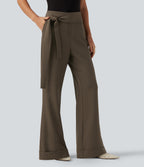 High Waisted Bootcut Tie Side Casual Trousers with Pockets — Cub — view 3