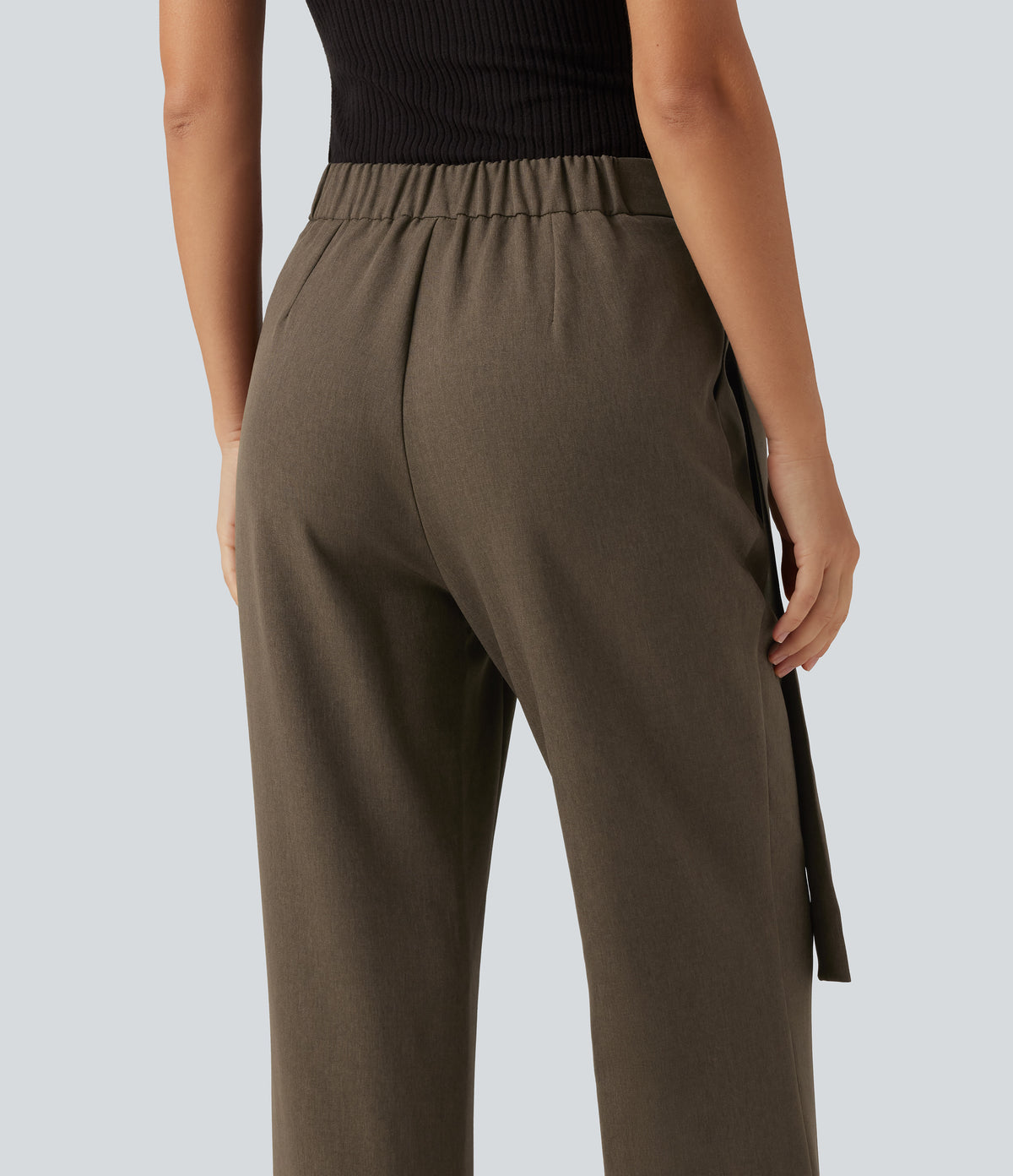 High Waisted Bootcut Tie Side Casual Trousers with Pockets — Cub — view 5