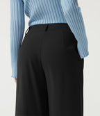 Mid Rise Asymmetric Wide Leg Work Trousers with Pockets — Black — view 4