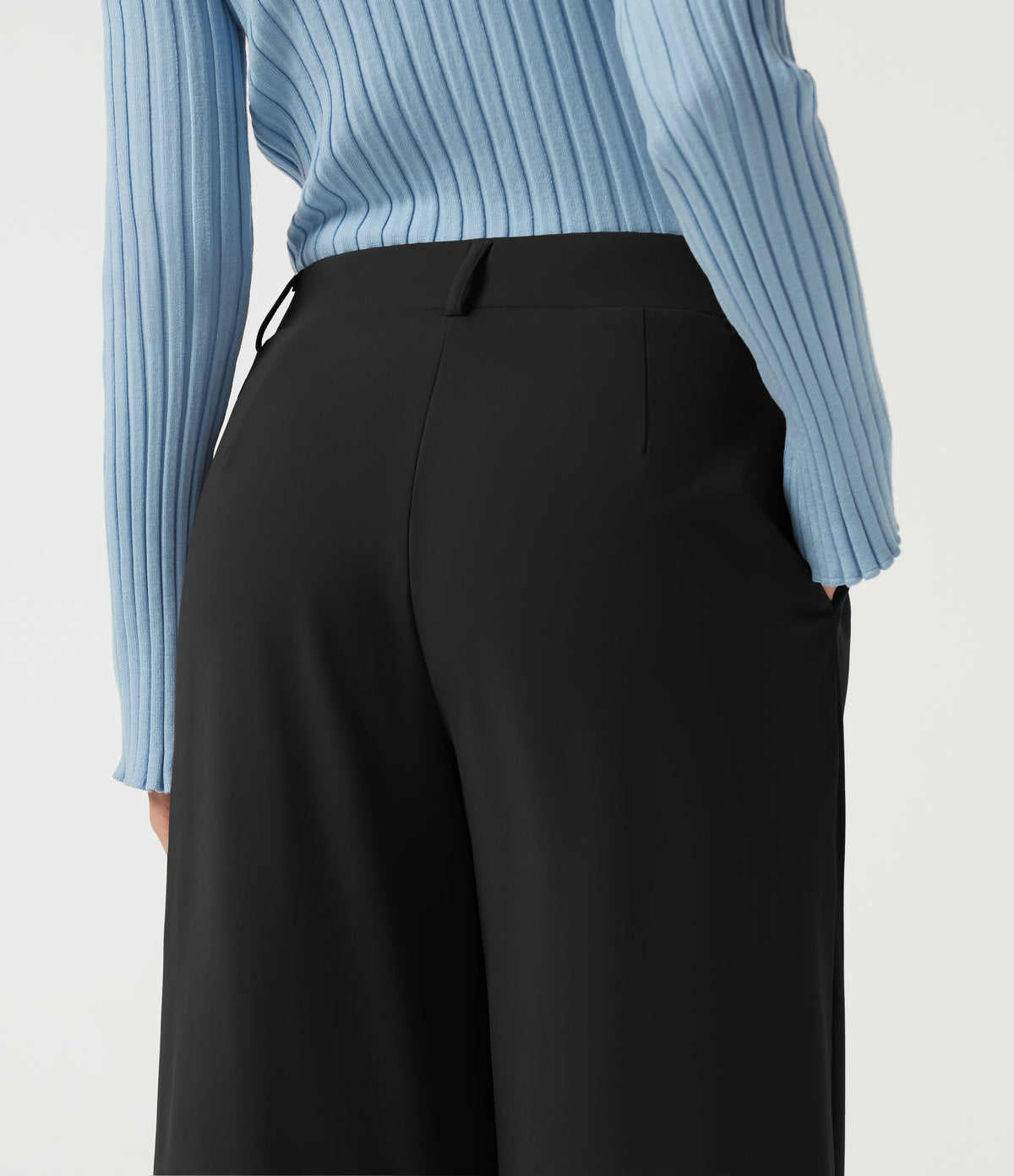 Mid Rise Asymmetric Wide Leg Work Trousers with Pockets — Black — view 4