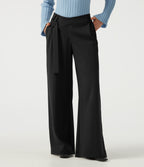 Mid Rise Asymmetric Wide Leg Work Trousers with Pockets — Black — view 1