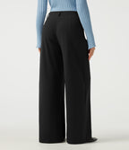 Mid Rise Asymmetric Wide Leg Work Trousers with Pockets — Black — view 2