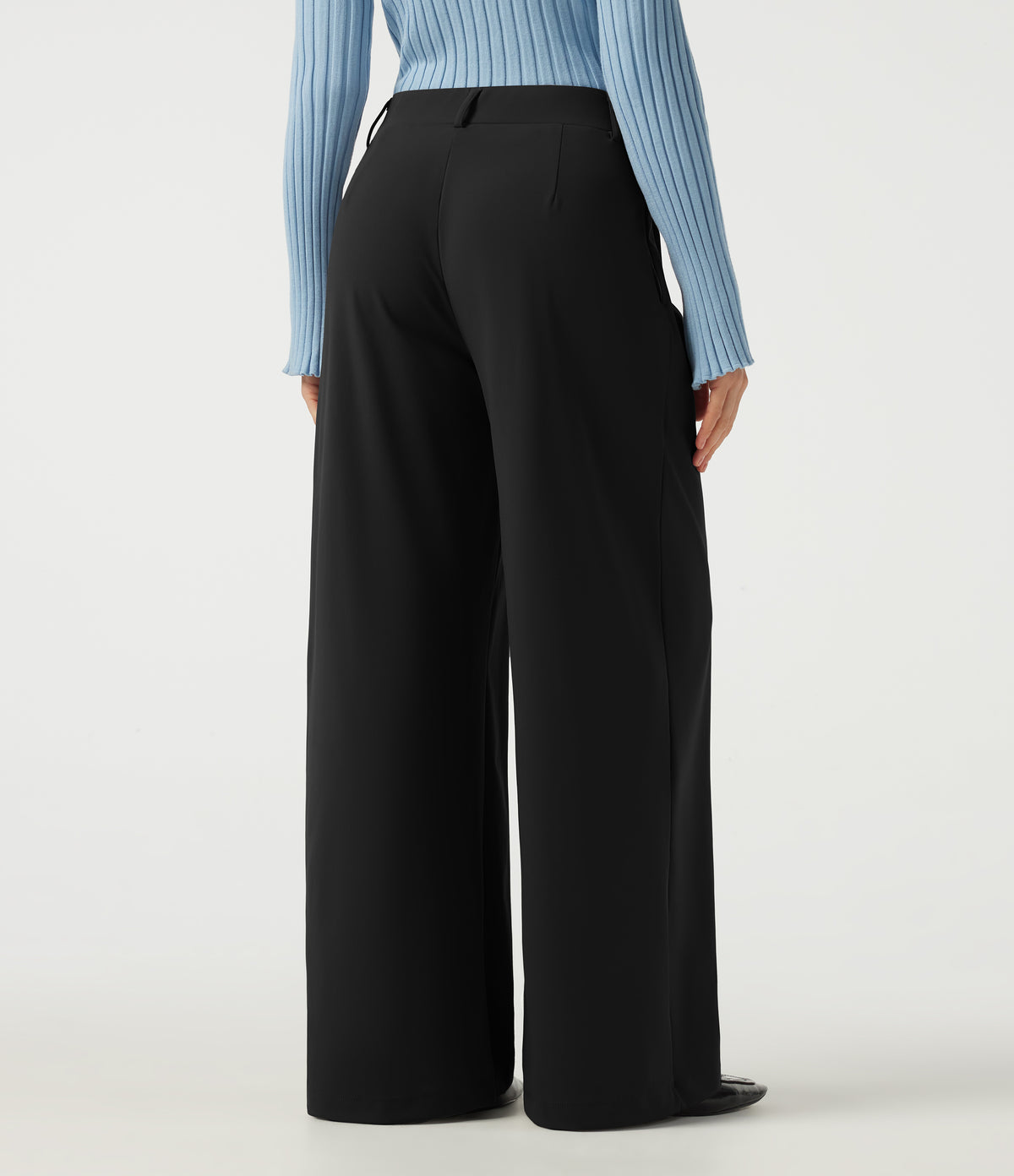 Mid Rise Asymmetric Wide Leg Work Trousers with Pockets — Black — view 2