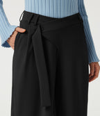 Mid Rise Asymmetric Wide Leg Work Trousers with Pockets — Black — view 5
