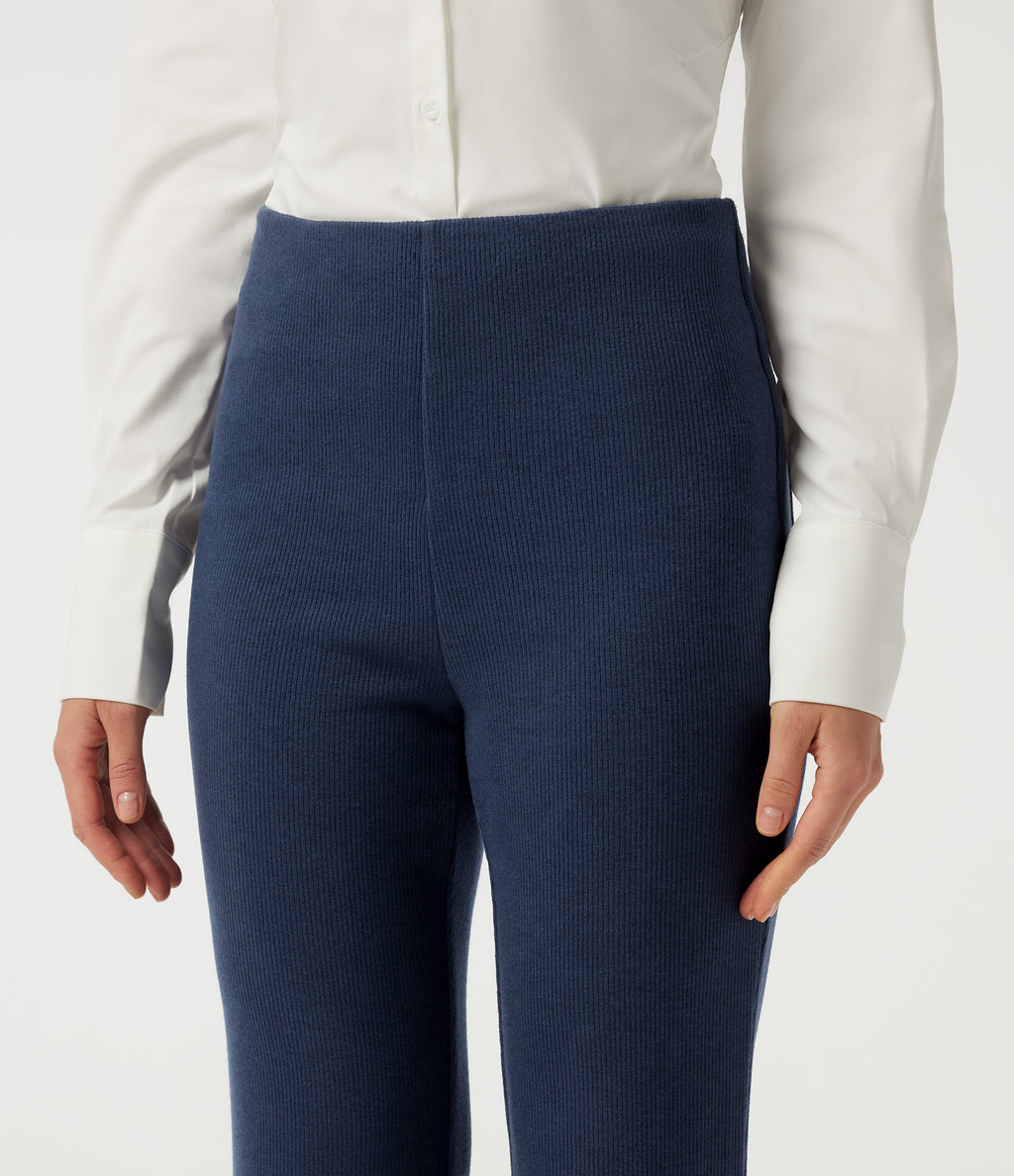 Ribbed Knit High Waisted Tummy Control Bootcut Casual Trousers with Pockets — Mood Indigo — view 5