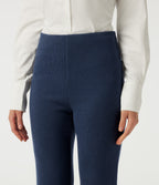 Ribbed Knit High Waisted Tummy Control Bootcut Casual Trousers with Pockets — Mood Indigo — view 5