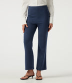 Ribbed Knit High Waisted Tummy Control Bootcut Casual Trousers with Pockets — Mood Indigo — view 3