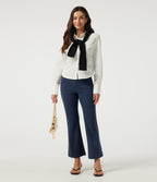 Ribbed Knit High Waisted Tummy Control Bootcut Casual Trousers with Pockets — Mood Indigo — view 6