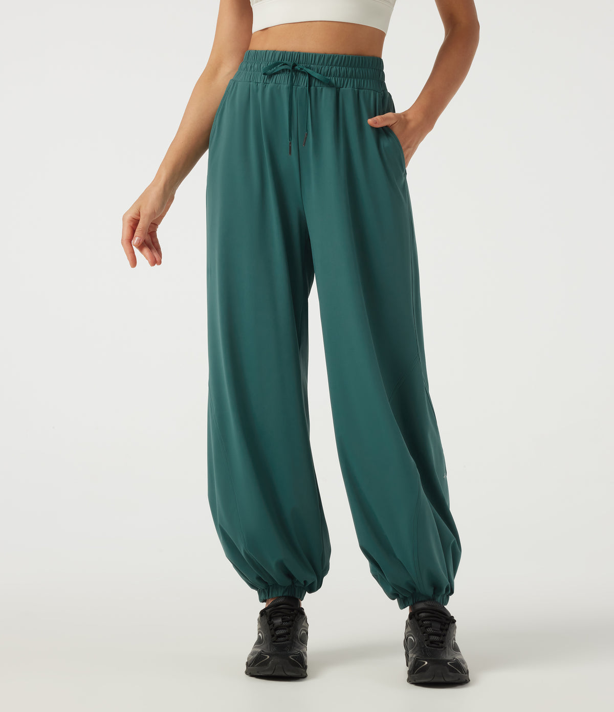Speedwave Air High Waisted Drawstring Running Joggers with Pockets — Viridian — view 3