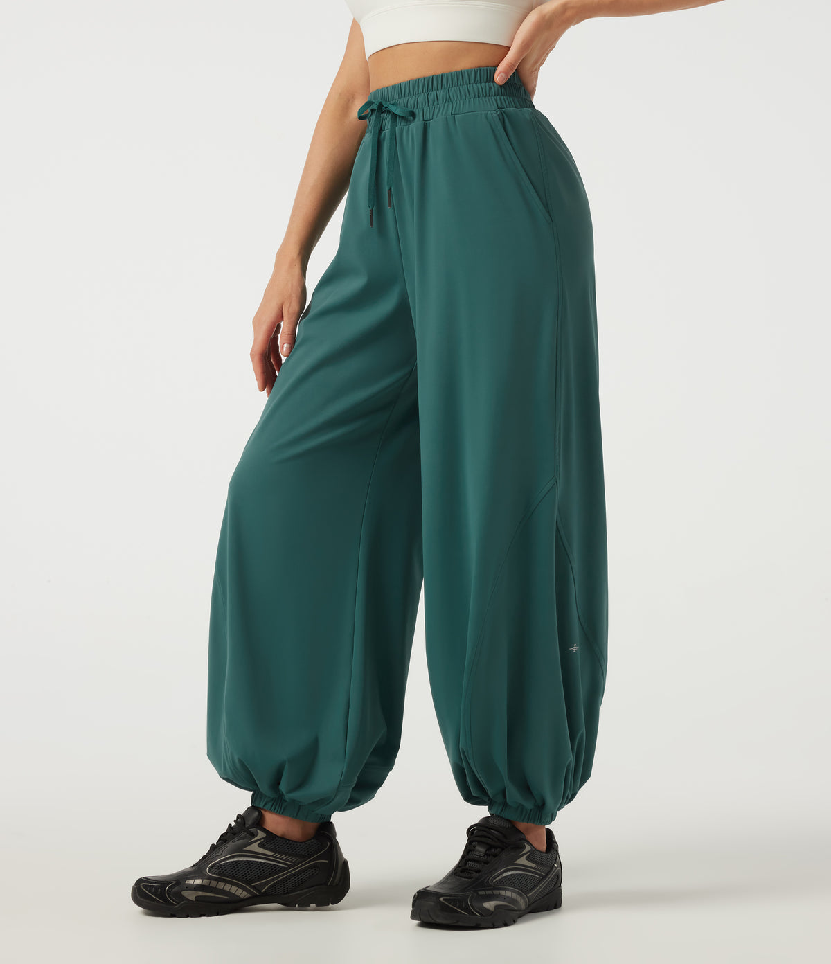 Speedwave Air High Waisted Drawstring Running Joggers with Pockets — Viridian — view 1