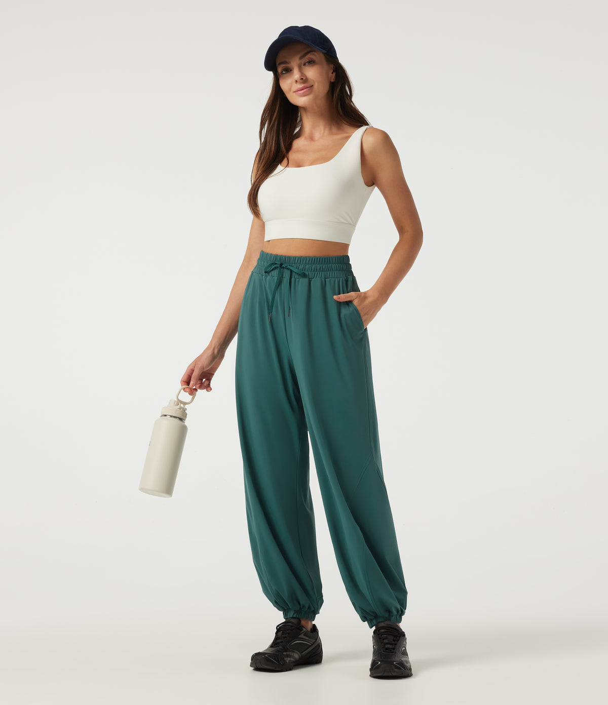 Speedwave Air High Waisted Drawstring Running Joggers with Pockets — Viridian — view 8
