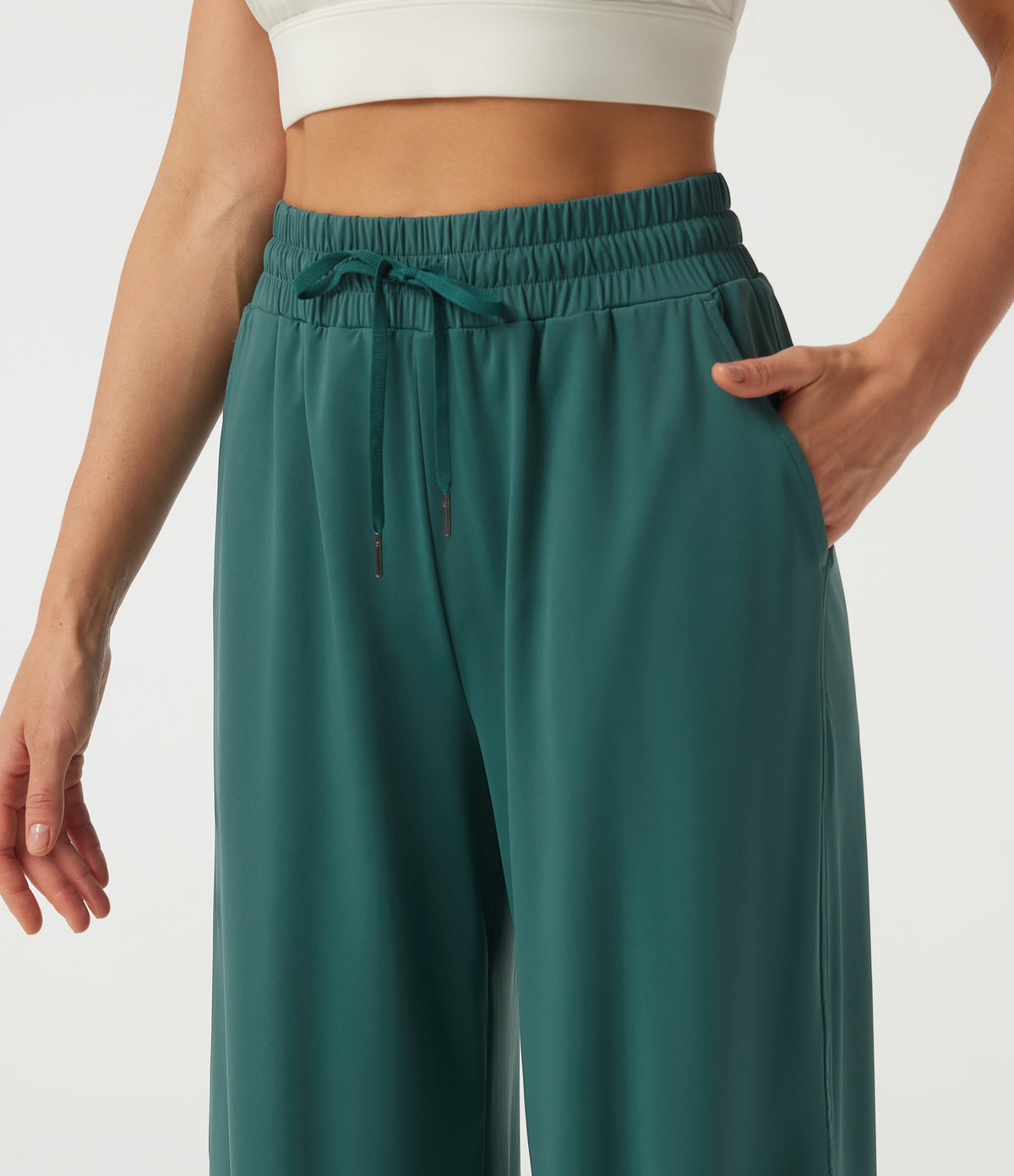 Speedwave Air High Waisted Drawstring Running Joggers with Pockets — Viridian — view 4