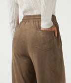 High Waisted Drawstring Wide Leg Suede Casual Trousers with Pockets — Coca Mocha — view 4