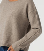 Round Neck Dropped Shoulder Long Sleeve Casual Jumper — Simply Taupe — view 6