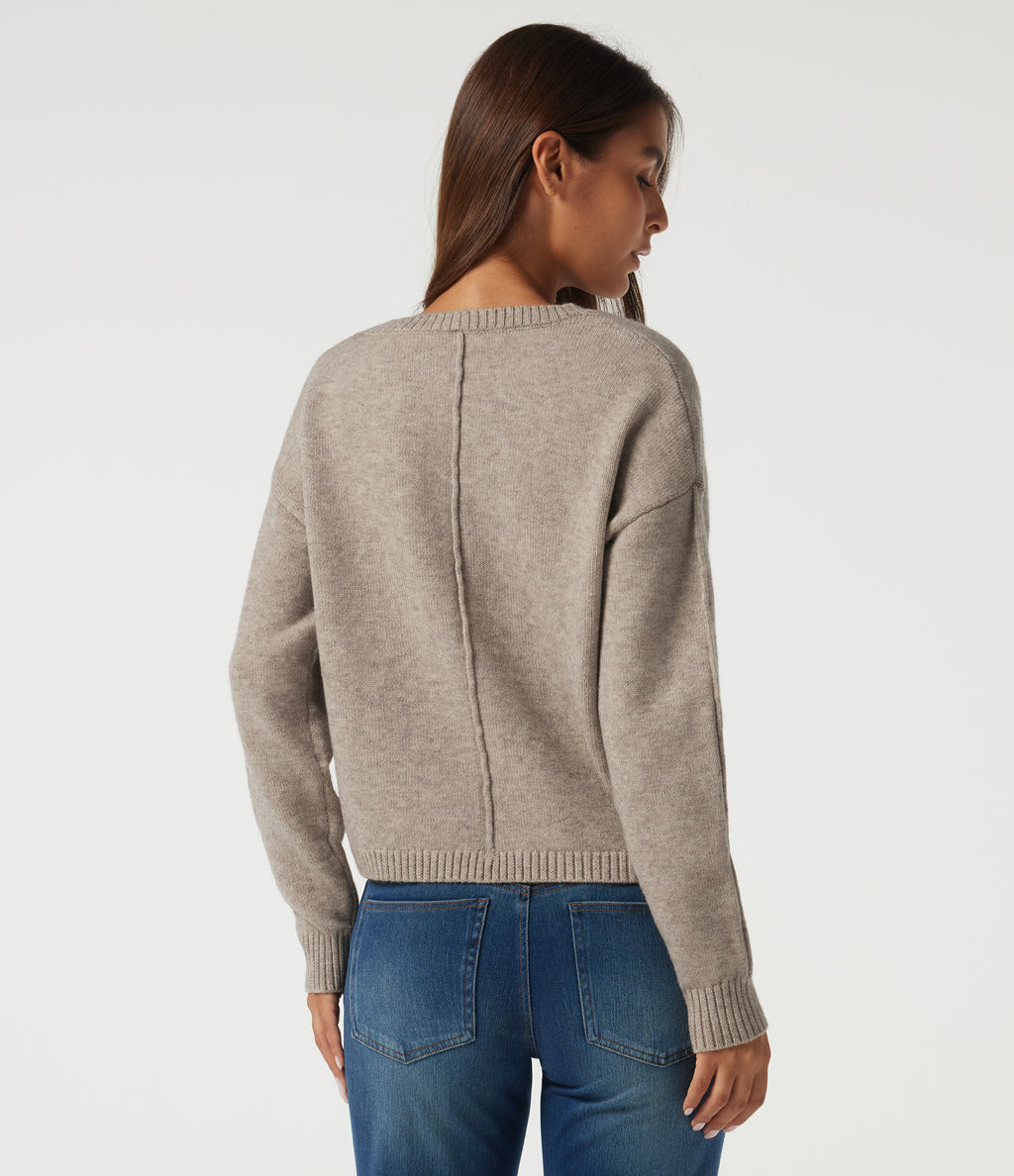 Round Neck Dropped Shoulder Long Sleeve Casual Jumper — Simply Taupe — view 2