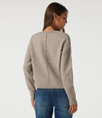 Round Neck Dropped Shoulder Long Sleeve Casual Jumper — Simply Taupe — view 2