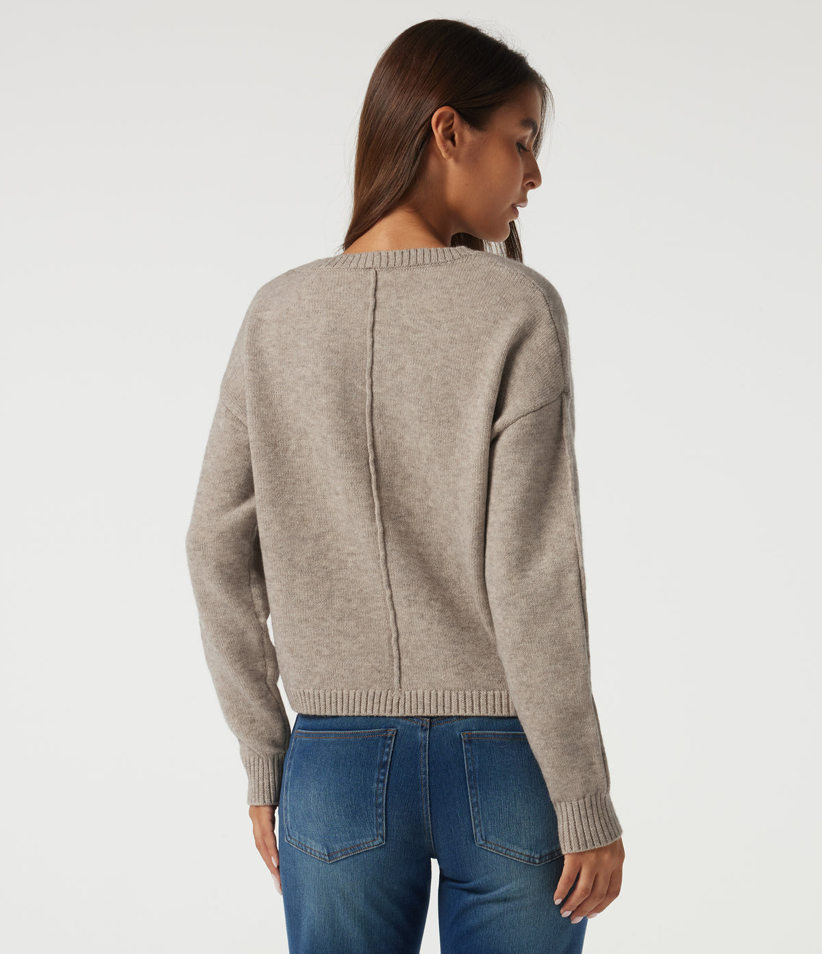 Round Neck Dropped Shoulder Long Sleeve Casual Jumper — Simply Taupe — view 2