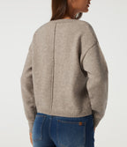 Round Neck Dropped Shoulder Long Sleeve Casual Jumper — Simply Taupe — view 5