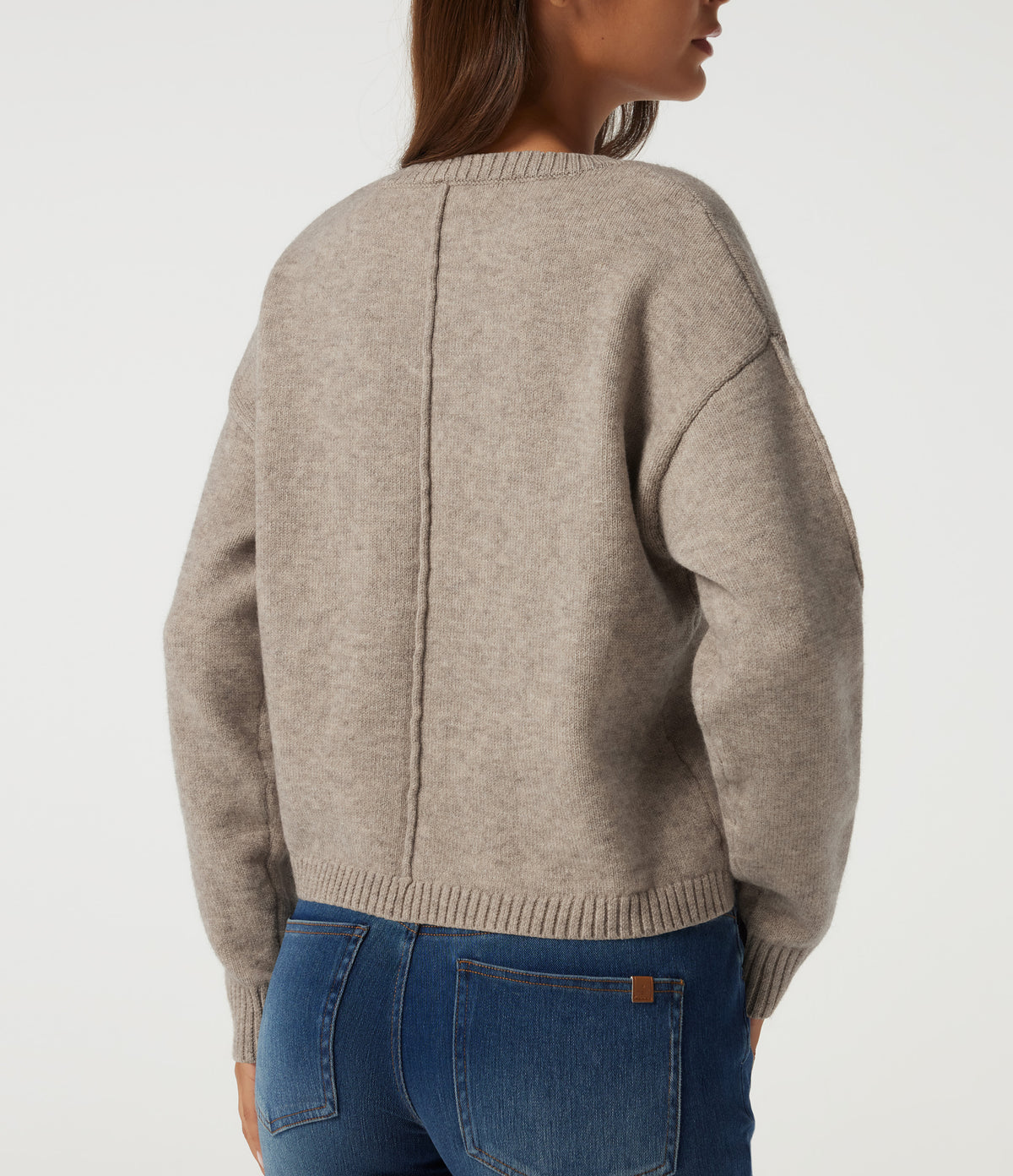 Round Neck Dropped Shoulder Long Sleeve Casual Jumper — Simply Taupe — view 5