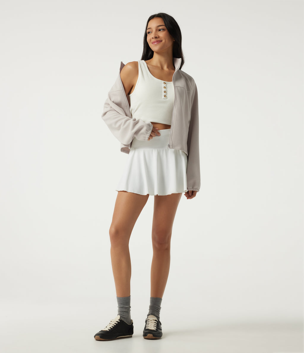 Stand Collar Raglan Long Sleeve Waffle Casual Windbreaker Jacket with Pockets — White Sand — view 8