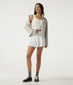 Stand Collar Raglan Long Sleeve Waffle Casual Windbreaker Jacket with Pockets — White Sand — view 8