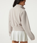 Stand Collar Raglan Long Sleeve Waffle Casual Windbreaker Jacket with Pockets — White Sand — view 6