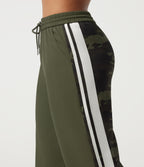Mid Rise Drawstring Color Block Stripes Wide Leg Camo Casual Trousers with Pockets — Rain Forest Camo — view 4