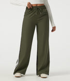 Mid Rise Drawstring Color Block Stripes Wide Leg Camo Casual Trousers with Pockets — Rain Forest Camo — view 3