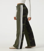 Mid Rise Drawstring Color Block Stripes Wide Leg Camo Casual Trousers with Pockets — Rain Forest Camo — view 1