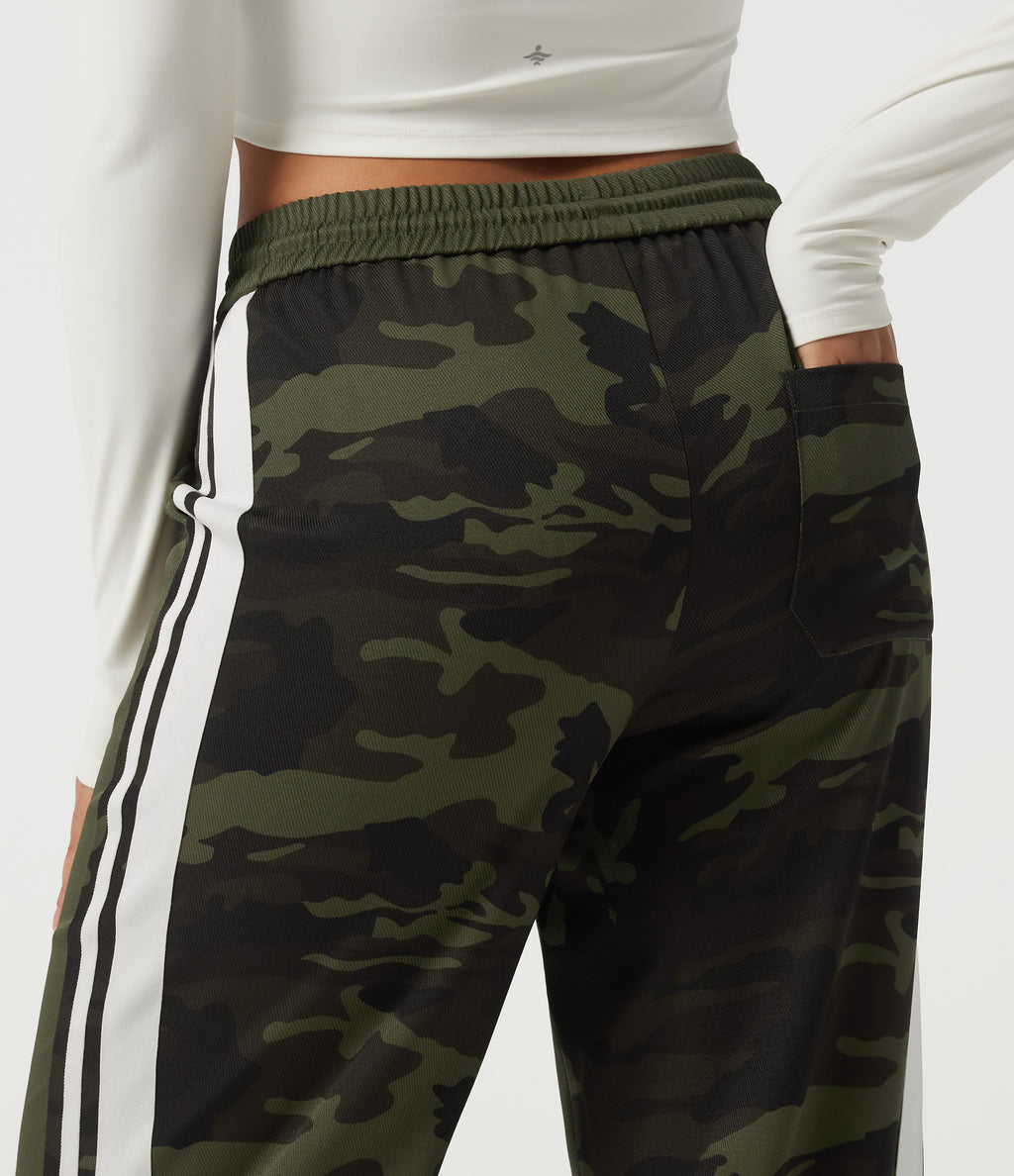 Mid Rise Drawstring Color Block Stripes Wide Leg Camo Casual Trousers with Pockets — Rain Forest Camo — view 5