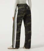 Mid Rise Drawstring Color Block Stripes Wide Leg Camo Casual Trousers with Pockets — Rain Forest Camo — view 2