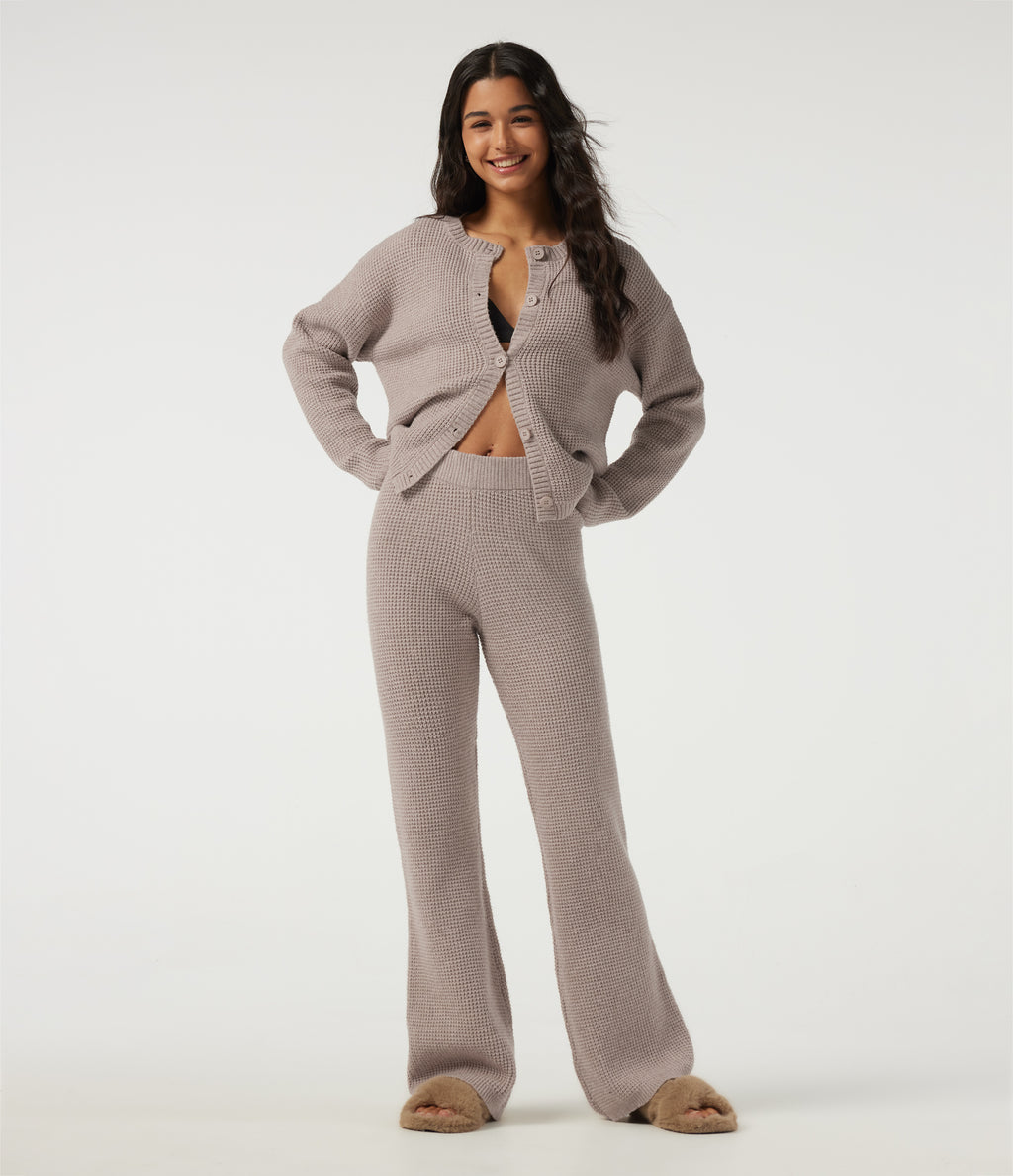 High Waisted Bootcut Lounge Casual Sweater Trousers — Peyote — view 5