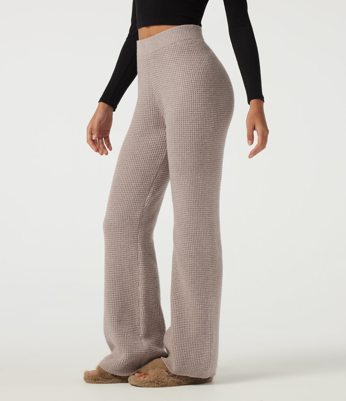 High Waisted Bootcut Lounge Casual Sweater Trousers — Peyote — view 1