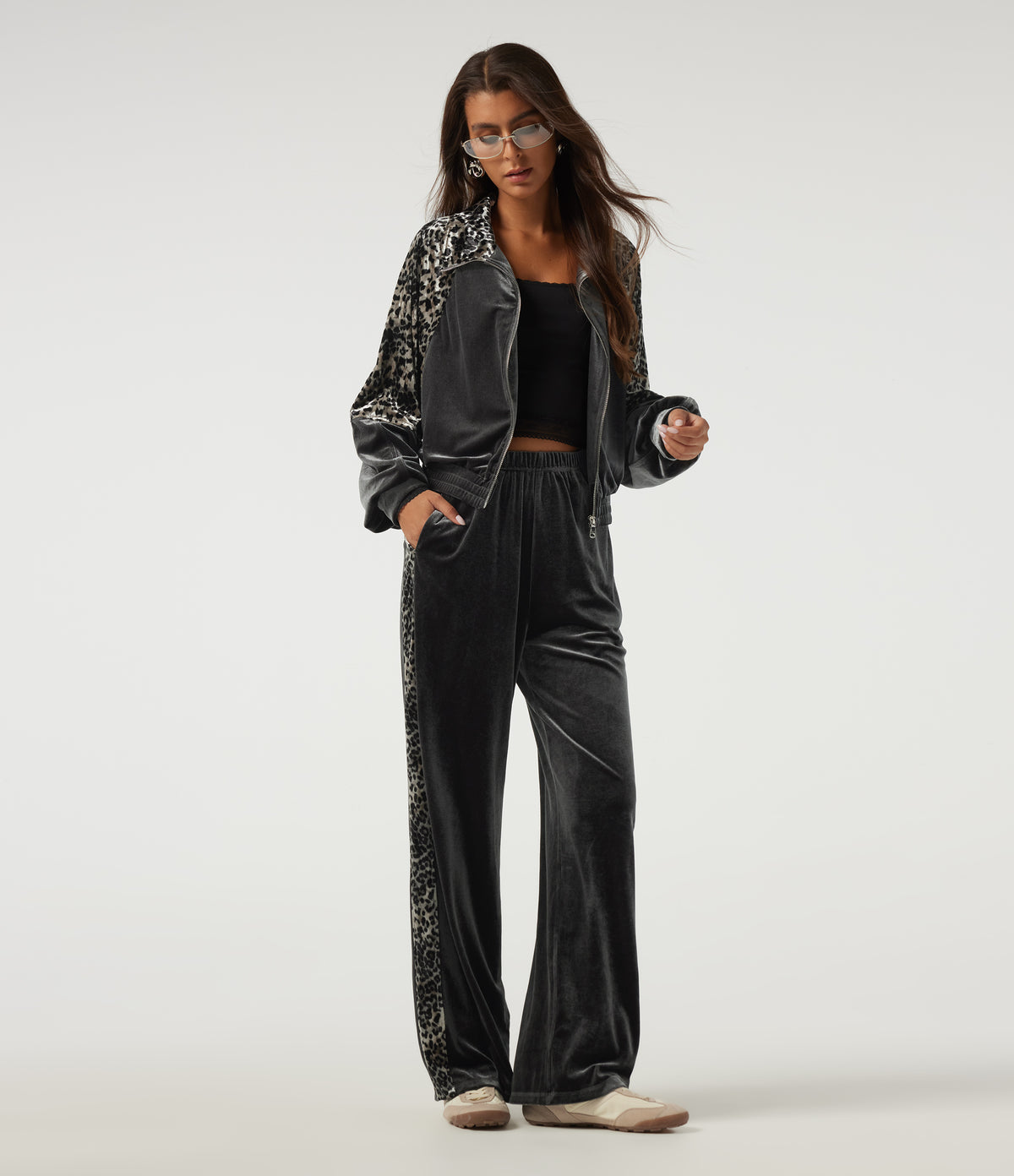 Lapel Raglan Long Sleeve Leopard Print Casual Jacket with Pockets — Bitumen — view 6
