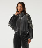 Lapel Raglan Long Sleeve Leopard Print Casual Jacket with Pockets — Bitumen — view 4