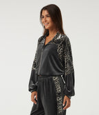 Lapel Raglan Long Sleeve Leopard Print Casual Jacket with Pockets — Bitumen — view 3