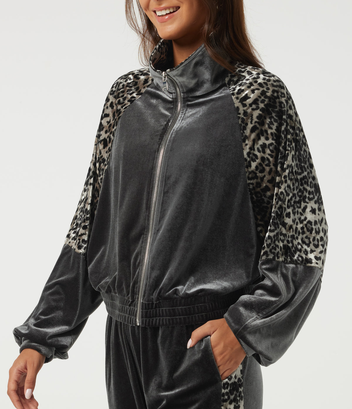 Lapel Raglan Long Sleeve Leopard Print Casual Jacket with Pockets — Bitumen — view 5