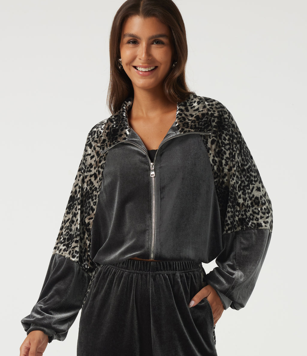 Lapel Raglan Long Sleeve Leopard Print Casual Jacket with Pockets — Bitumen — view 1