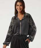 Lapel Raglan Long Sleeve Leopard Print Casual Jacket with Pockets — Bitumen — view 1