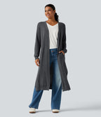 Long Sleeve Longline Work Cardigan with Pockets — Dark Grey — view 4