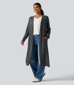 Long Sleeve Longline Work Cardigan with Pockets — Dark Grey — view 1
