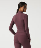Stand Collar Long Sleeve Buckle Belted Yoga Curvy Jacket — Evening Red — view 2