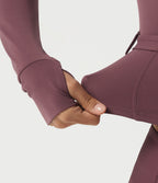 Stand Collar Long Sleeve Buckle Belted Yoga Curvy Jacket — Evening Red — view 7