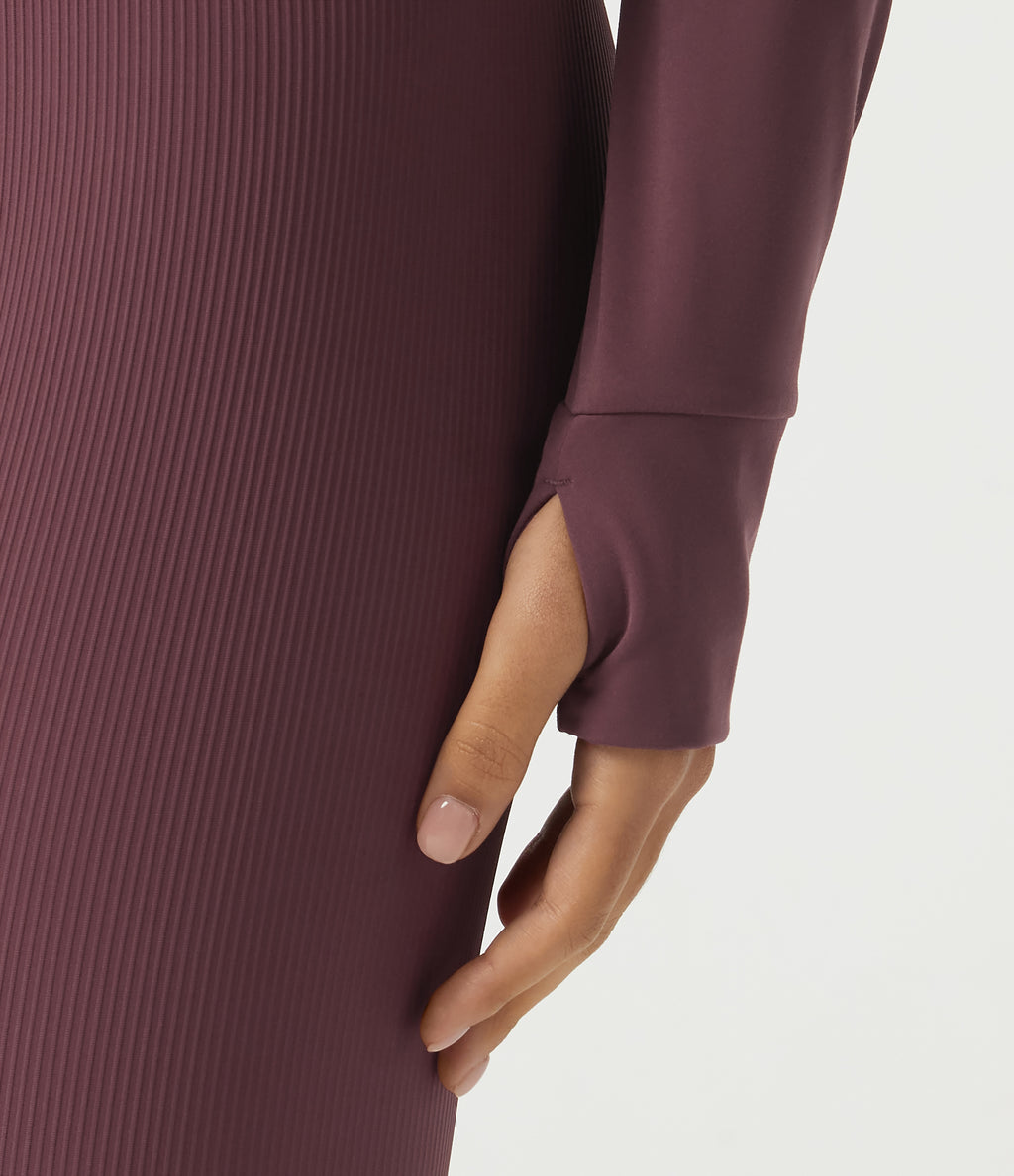 Stand Collar Long Sleeve Buckle Belted Yoga Curvy Jacket — Evening Red — view 6
