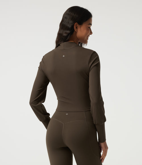 Airy Square Neck Long Sleeve Built-in Bra InstantCool Yoga Sports Top — Chocolate Martini — view 2