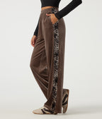 High Waisted Straight Leg Leopard Print Casual Joggers with Pockets — Carafe — view 1