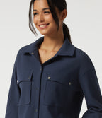 Lapel Dropped Long Sleeve Waffle Casual Jacket with Pockets — Midnight Blue — view 5