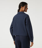 Lapel Dropped Long Sleeve Waffle Casual Jacket with Pockets — Midnight Blue — view 3